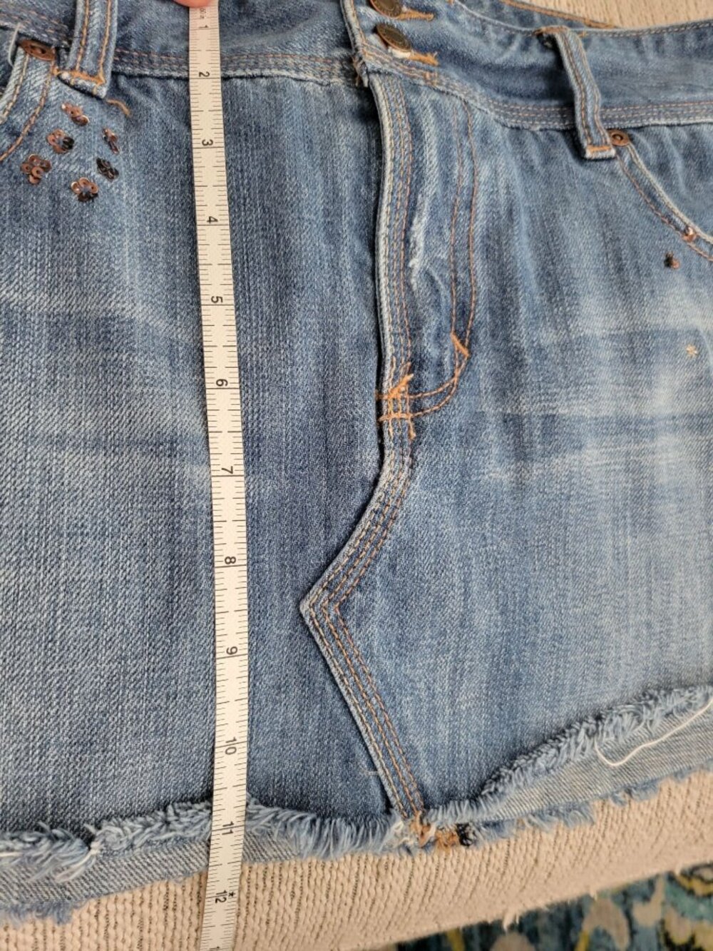 Abercrombie and Fitch Jean Denim Micro mini Skirt size 8 Sequin Vintage Y2k - Picture 9 of 11